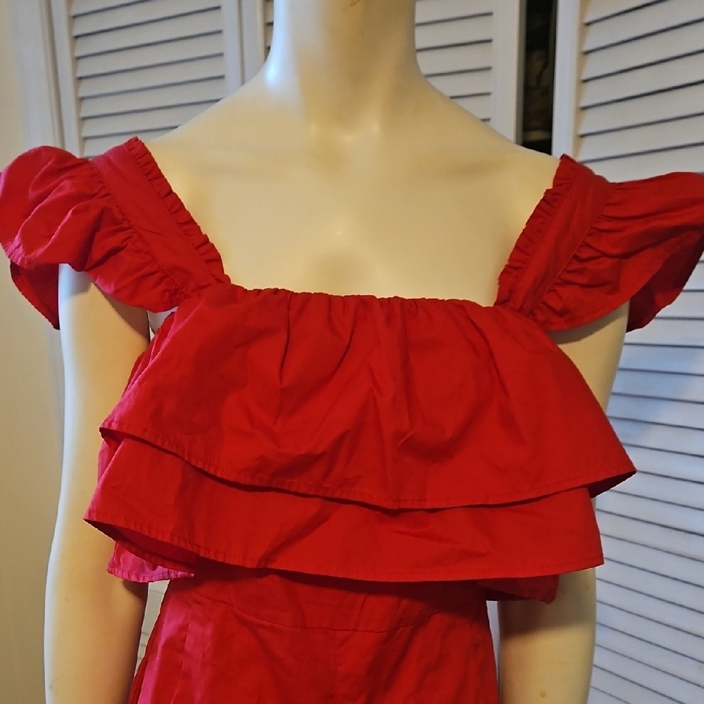 Red Ruffled Women's Jumpsuit - Picture 2 of 8